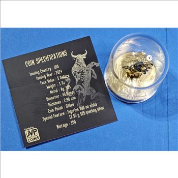 Superior Collectible - 2025 Gilded Silver Eagle with Gilded Bull Figurine Under Glass Dome