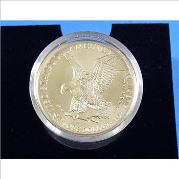 Superior Collectible - 2025 Gilded Silver Eagle with Gilded Bull Figurine Under Glass Dome