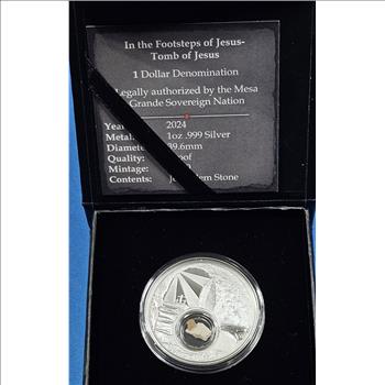 ~RARE~ Tomb of Jesus - 1 oz Silver .999 Round with Encased Jerusalem Stone - COA 