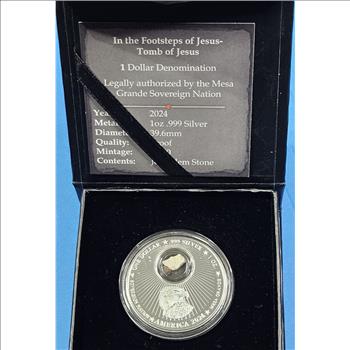 ~RARE~ Tomb of Jesus - 1 oz Silver .999 Round with Encased Jerusalem Stone - COA 