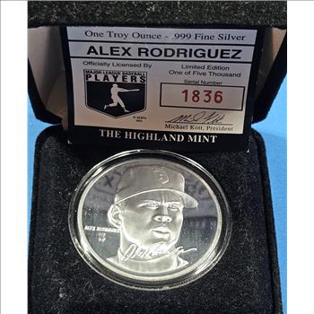 1 Troy Ounce Proof Alex Rodriguez - .999 Silver Round - MLB Players Series Collectible