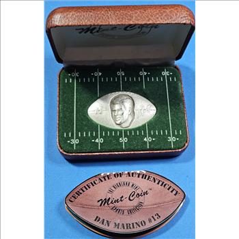 ~RARE~ Highland Mint - Football Shape 1 oz -.999 Pure Silver Bar - with COA - on Cool Football Field Display - Hall of Famer -- Dan Marino - Miami Dolphin Great