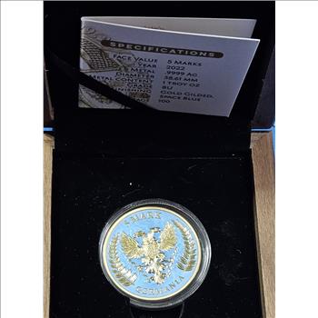 Collectible Germania Mint 1 Troy Ounce .9999 Silver Bullion - Gold Gilded - with COA and Wooden Presentation Case