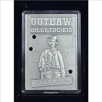 ~Rare~ Billy the Kid Wild West 1 oz Silver Art Bar in Presentation Case - .999 Silver