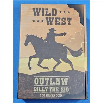 ~Rare~ Billy the Kid Wild West 1 oz Silver Art Bar in Presentation Case - .999 Silver