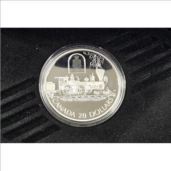 1 Troy Ounce Silver Proof - $20 Canadian Locomive Train Depiction in Fancy Presentation Case