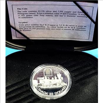 1 Troy Ounce Silver Proof - $20 Canadian Locomive Train Depiction in Fancy Presentation Case