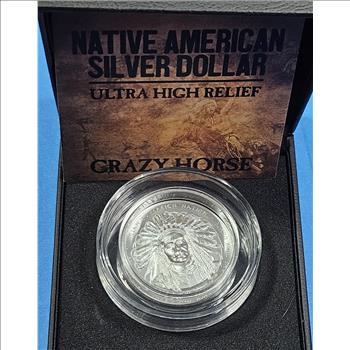 ~LIMITED EDITION~ High Relief Crazy Horse 1 Troy Ounce Silver Round with COA and Presentation Box