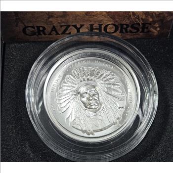 ~LIMITED EDITION~ High Relief Crazy Horse 1 Troy Ounce Silver Round with COA and Presentation Box