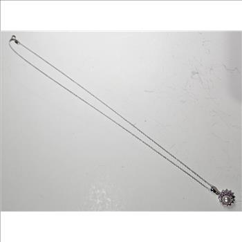 Sterling Silver Pink Topaz -CZ-Pearl Necklace