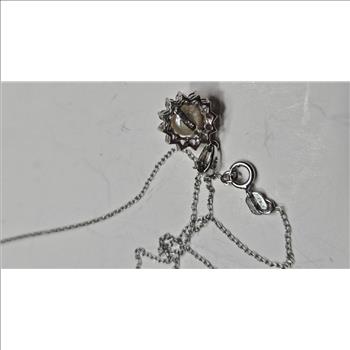 Sterling Silver Pink Topaz -CZ-Pearl Necklace