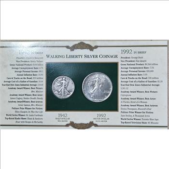 1942 Walking Liberty Half - 1992 US Silver Eagle - 50 Year on Special Info Card
