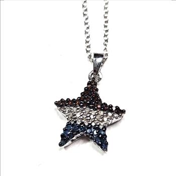 Sterling Silver Red/White?Blue Star Necklace - CZ