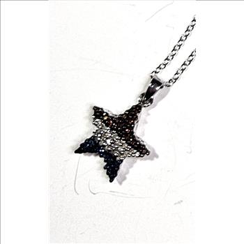 Sterling Silver Red/White?Blue Star Necklace - CZ