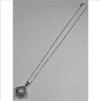 Sterling Silver Fashion Pearl - Colored CZ Necklace