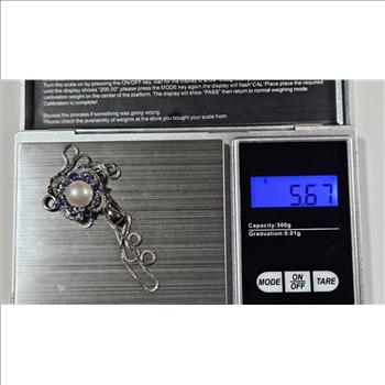 Sterling Silver Fashion Pearl - Colored CZ Necklace