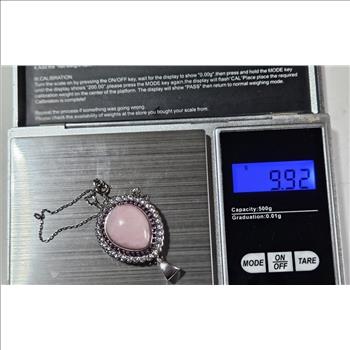 Sterling Silver Pink Polished Stone w/ CZ - Necklace