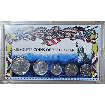 Cool Collectible Obsolote Coins of Yesterday Plastic Display - 90% Silver Coins Included - Walking Liberty - Quarter - Dime