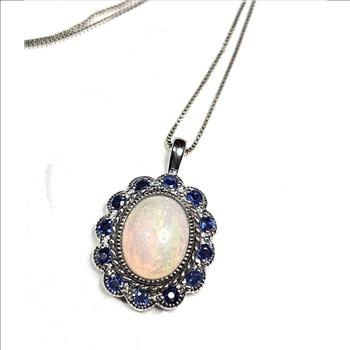 Sterling Silver Fashion Opal Necklace - CZ