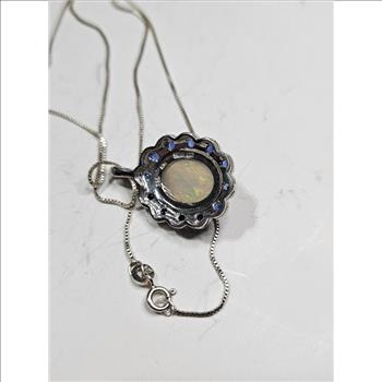 Sterling Silver Fashion Opal Necklace - CZ