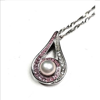 Sterling Silver Fashion Pearl Colored CZ Necklace