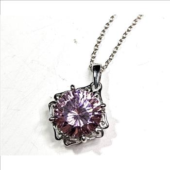 Sterling Silver Pink Topaz CZ Necklace