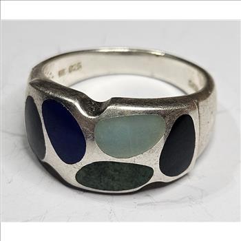 Sterling Silver Polished Stone Inlay Ring