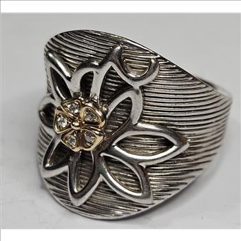 14k YG Flower on Sterling Silver Base Ring