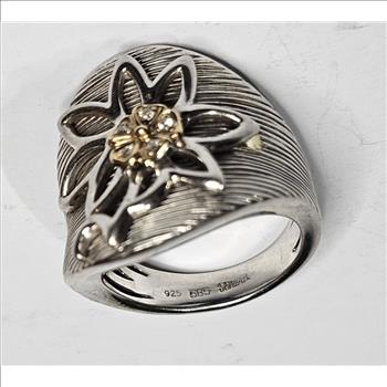 14k YG Flower on Sterling Silver Base Ring