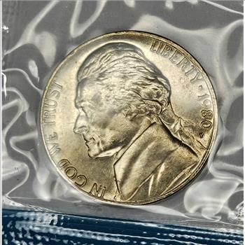1980 Jefferson US Mint Nickel in Mint cello