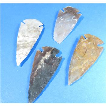 (4) Flint Mapped Arrowheads - Solid Stone -