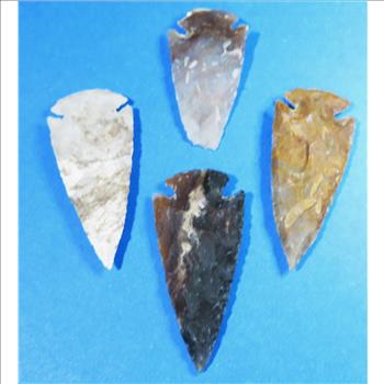 (4) Flint Mapped Arrowheads - Solid Stone -