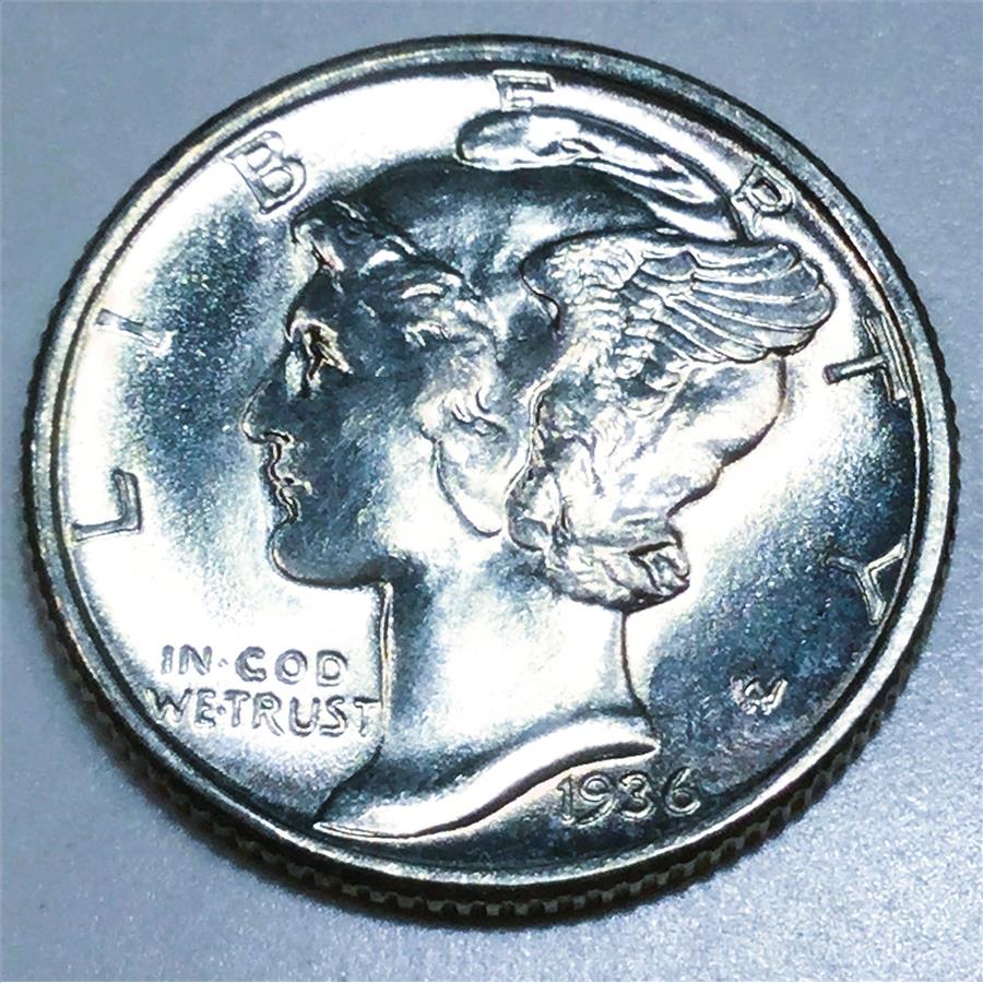 1936 Gem Uncirculated Mercury Silver Dime Beautiful Coin 