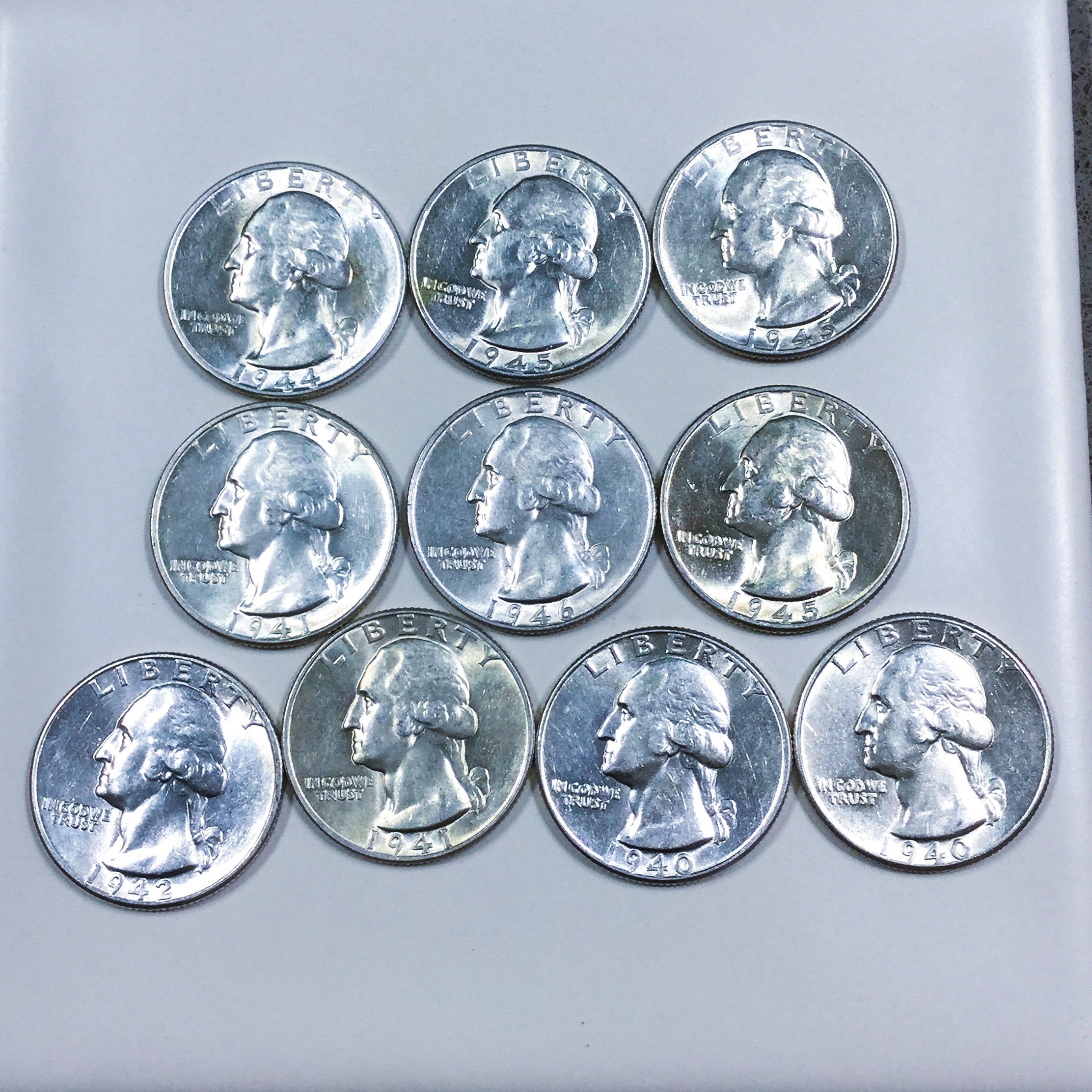 10 Uncirculated Washington Silver Quarters Beautiful Coins Mixed Dates 