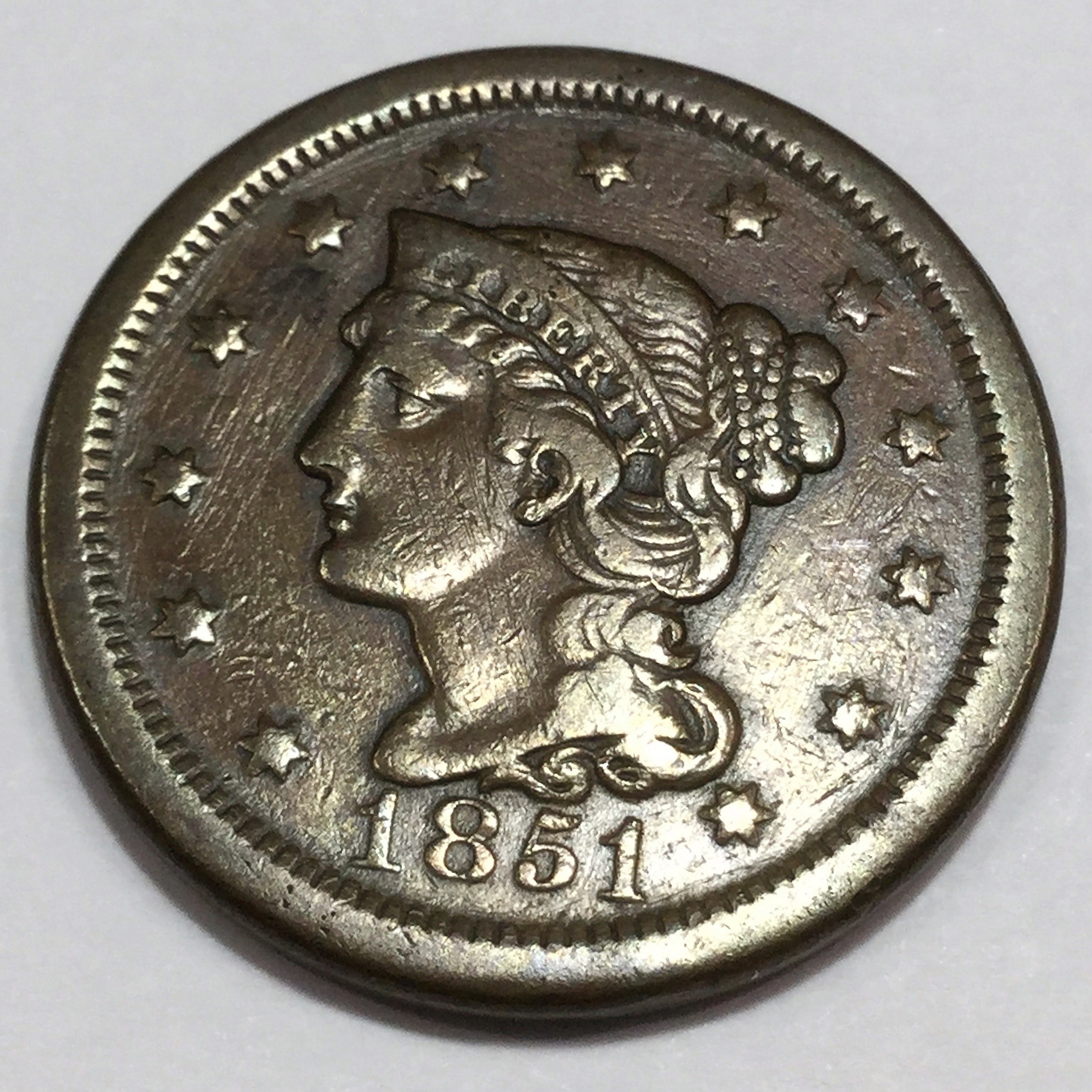 1851 Braided Hair Large Cent Beautiful High Grade Coin