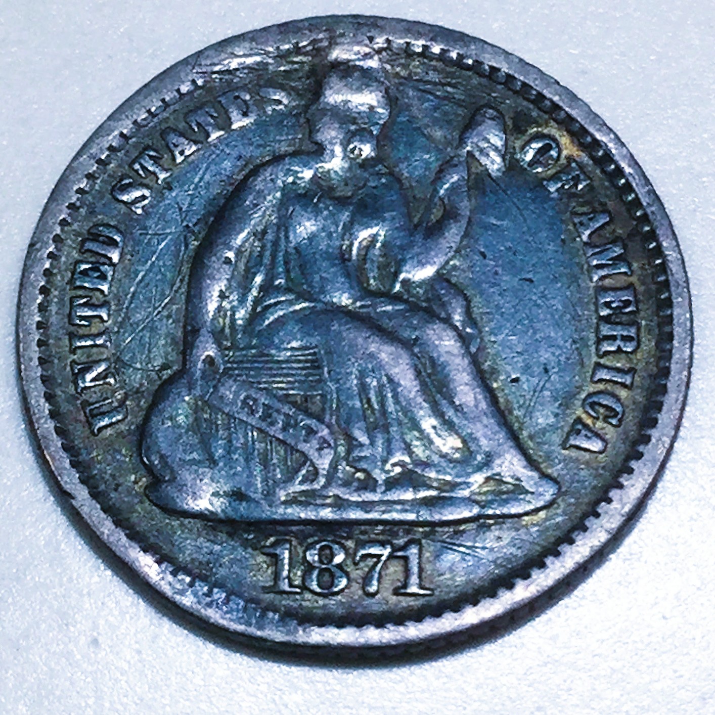 1871 Seated Liberty Half Dime Beautiful High Grade Coin