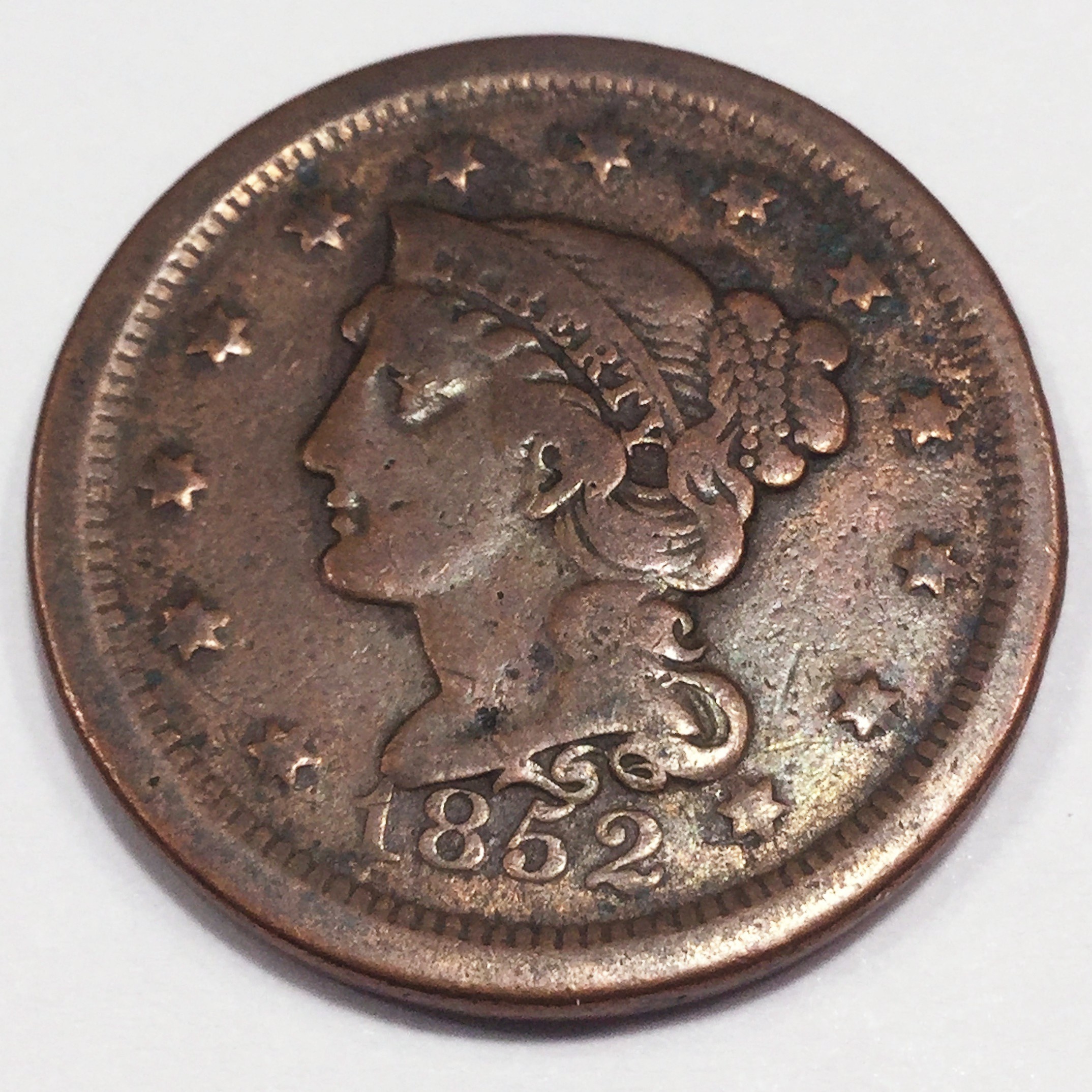 1852 Braided Hair Large Cent Beautiful Coin 