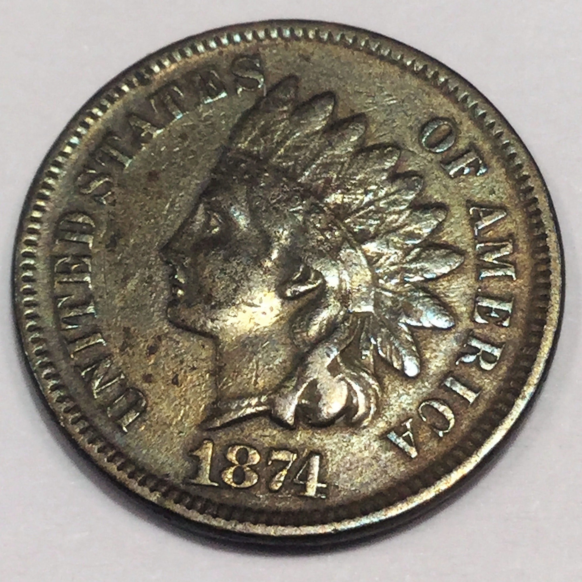 1874 Indian Head Penny Beautiful High Grade Coin Rare Date 