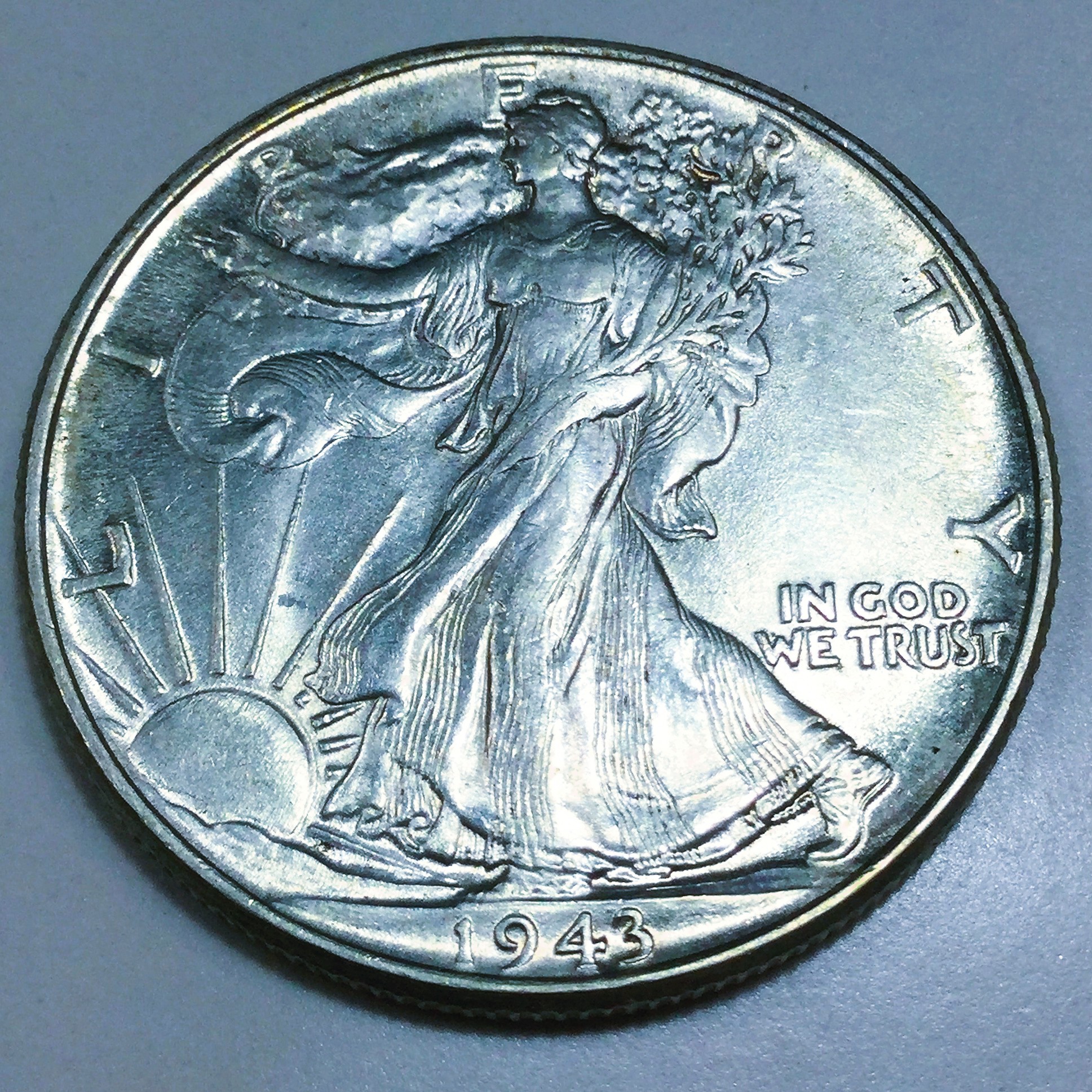 1943 AU/BU Walking Liberty Half Dollar Beautiful Coin 