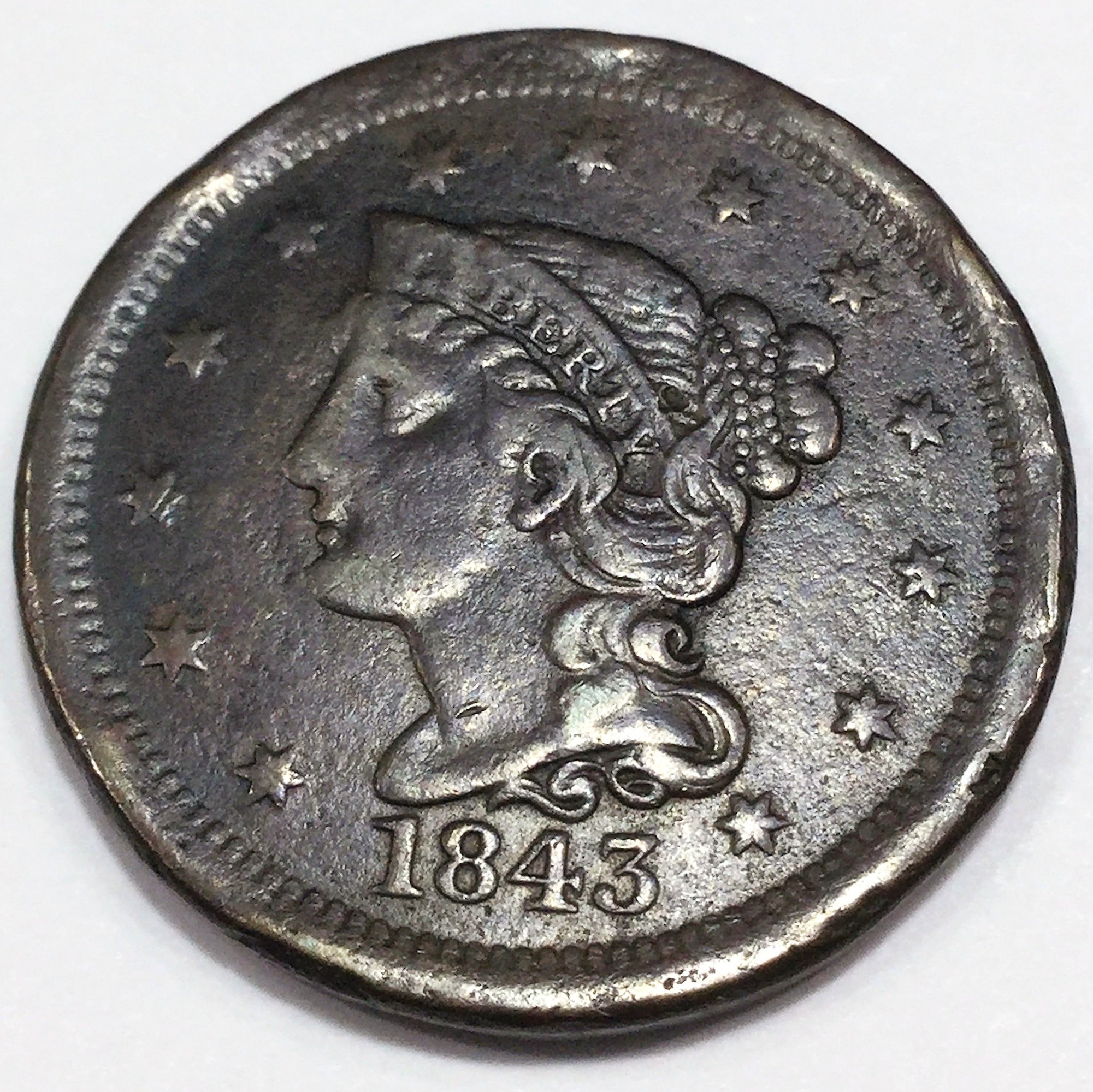 1843 Braided Hair Large Cent Beautiful High Grade Coin