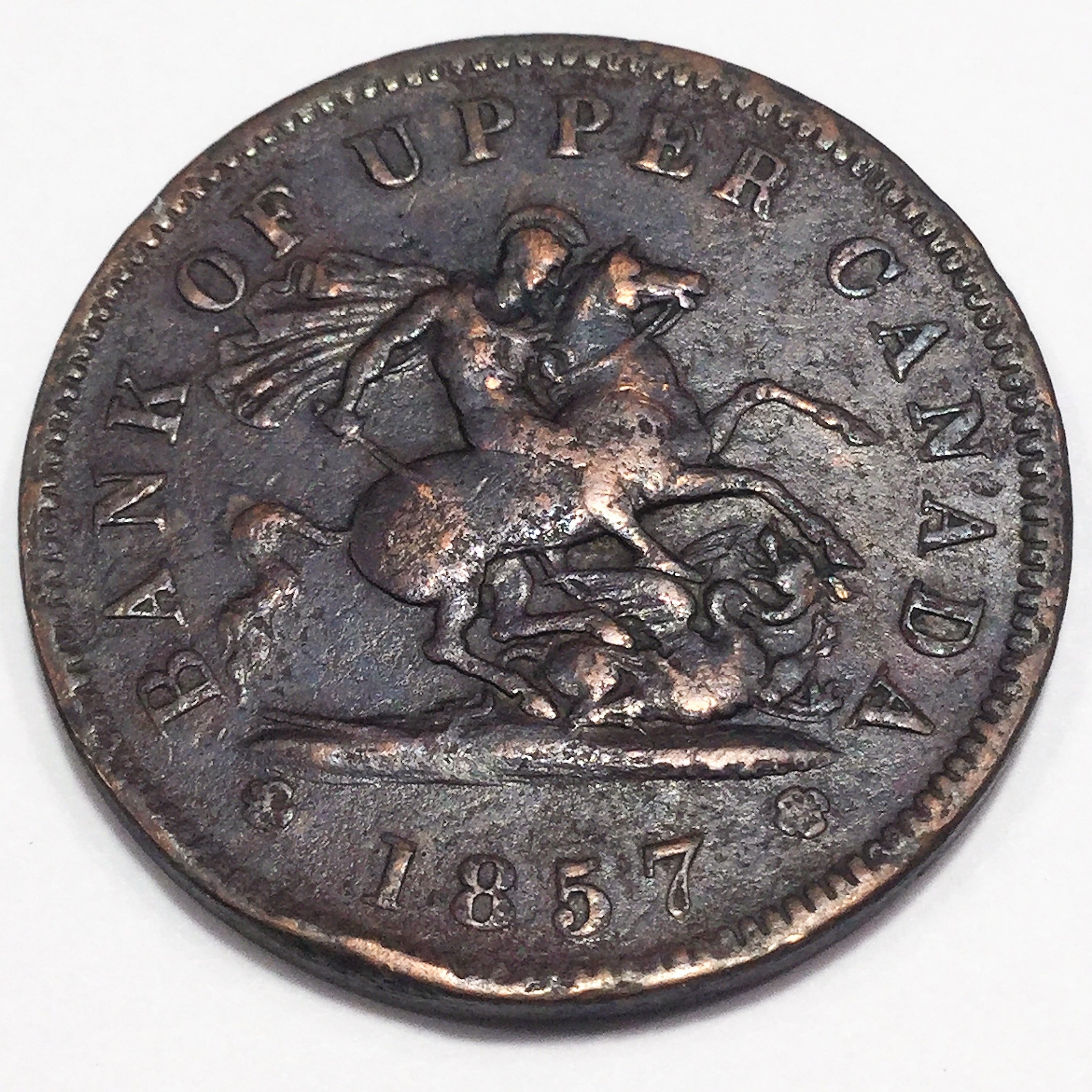 1857 Bank of Upper Canada One Penny Token Beautiful Coin 
