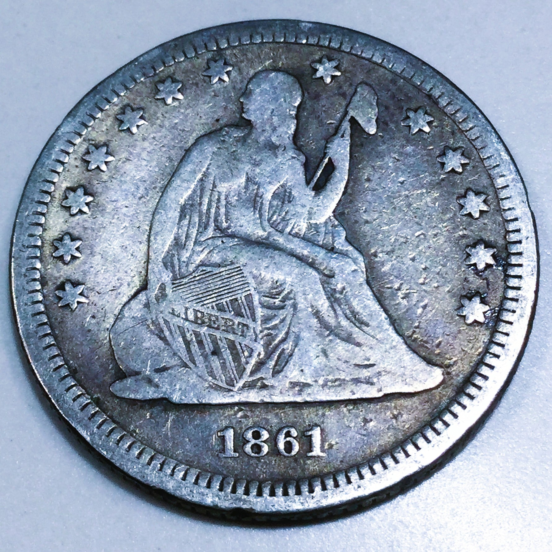 1861 Seated Liberty Quarter Beautiful Coin Rare Date 