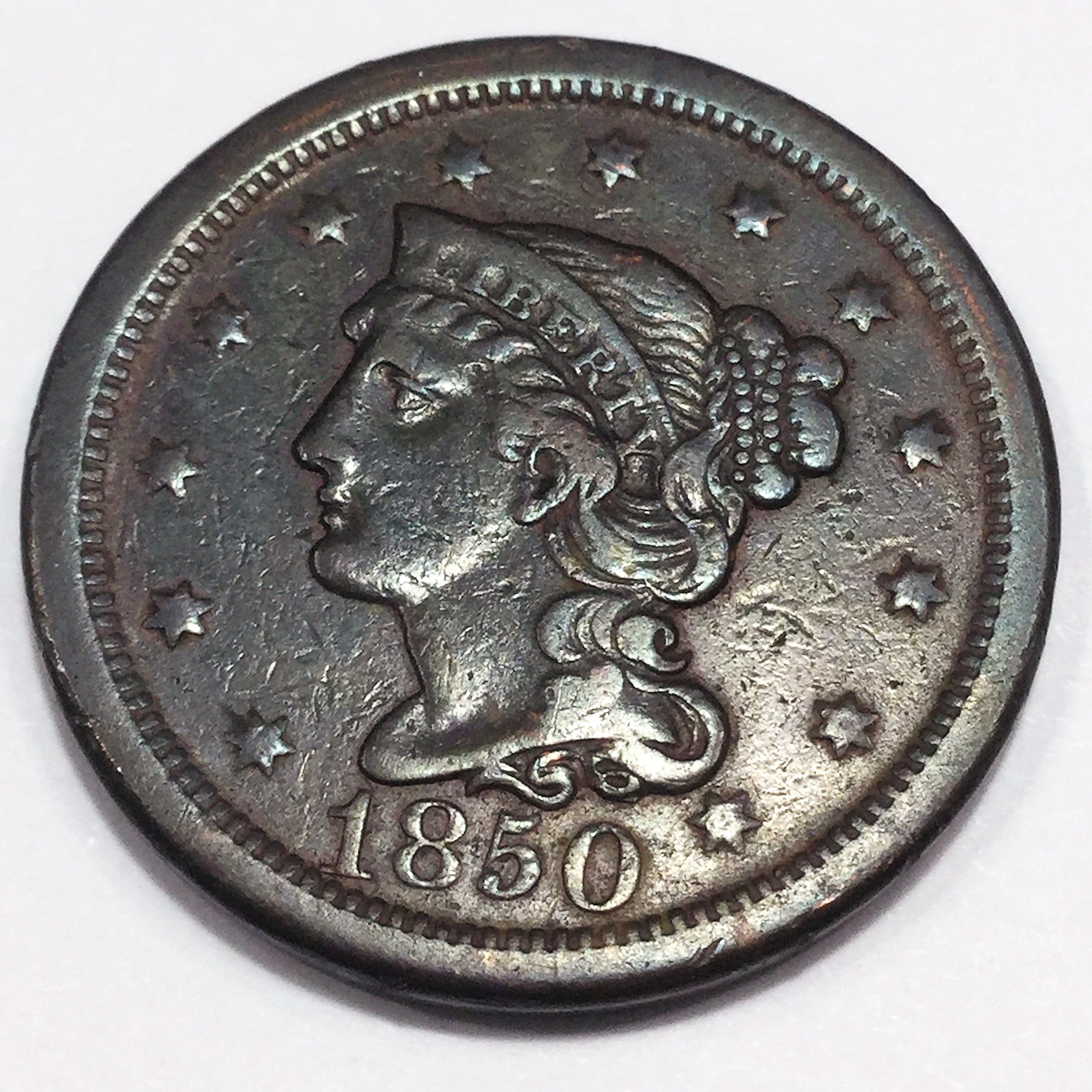 1850 Braided Hair Large Cent Beautiful High Grade Coin