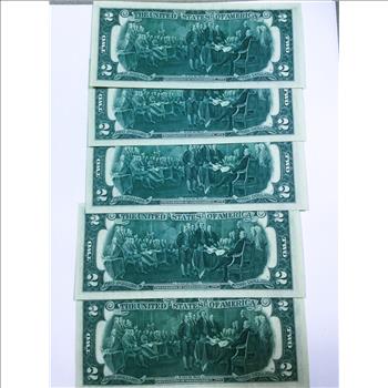 5 Consecutive 1976 $2 Dollar Bills  