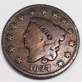 1827 Coronet Head Large Cent Beautiful Coin Rare Date  