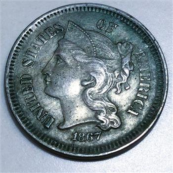 1867 Three Cent Nickel Beautiful High Grade Coin