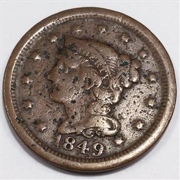 1849 Braided Hair Large Cent Beautiful Coin 