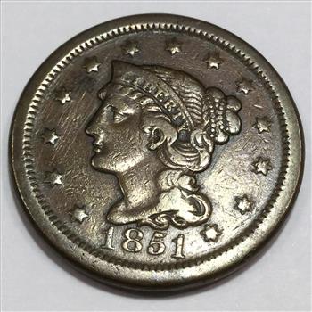 1851 Braided Hair Large Cent Beautiful High Grade Coin