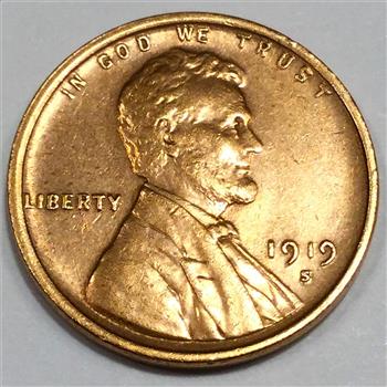 1919-S Lincoln Wheat Cent Penny Beautiful High Grade Coin
