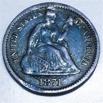 1871 Seated Liberty Half Dime Beautiful High Grade Coin
